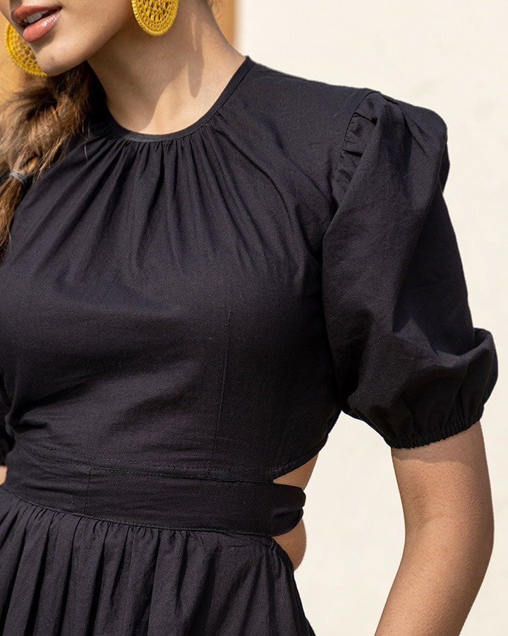 Black-Cotton-Midi-Dress