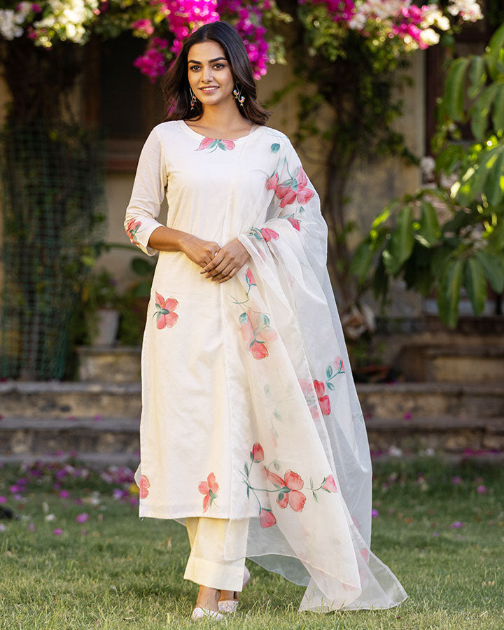 Cream-Cotton-Hand-Painted-3-Piece-Kurta-Set