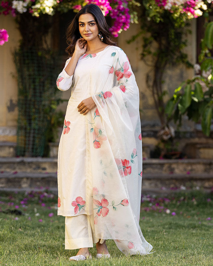Cream-Cotton-Hand-Painted-3-Piece-Kurta-Set