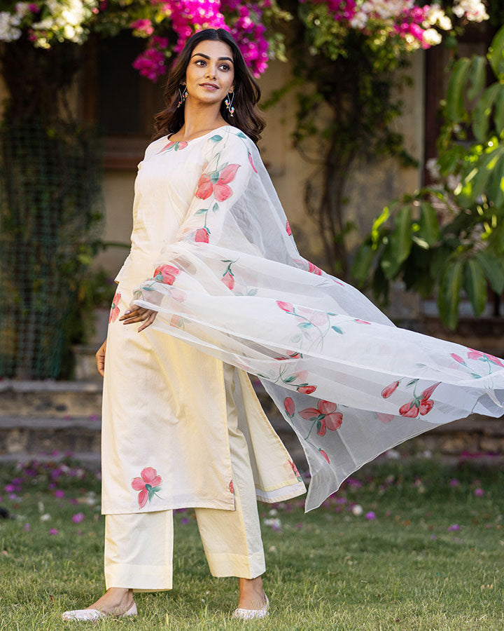 Cream-Cotton-Hand-Painted-3-Piece-Kurta-Set