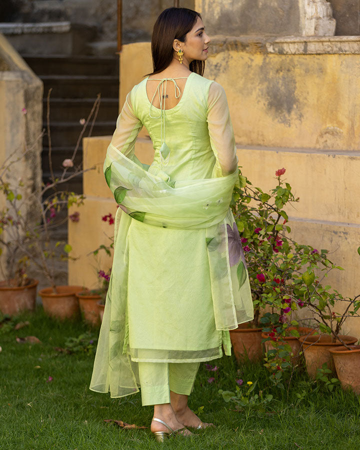 Mint-Green-Organza-Hand-Painted-3-Piece-Kurta-Set