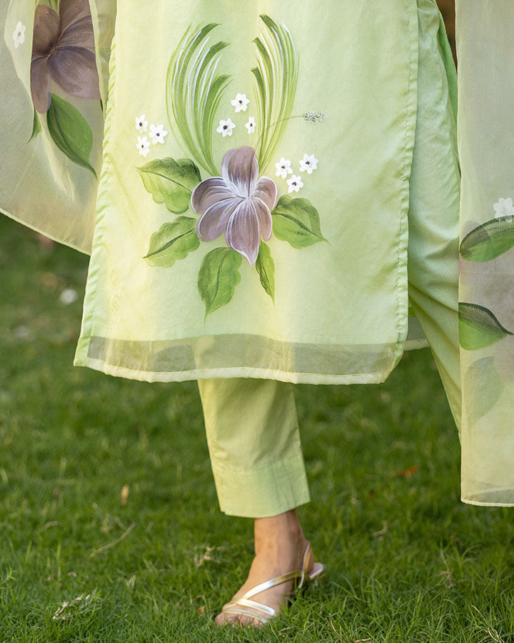 Mint-Green-Organza-Hand-Painted-3-Piece-Kurta-Set