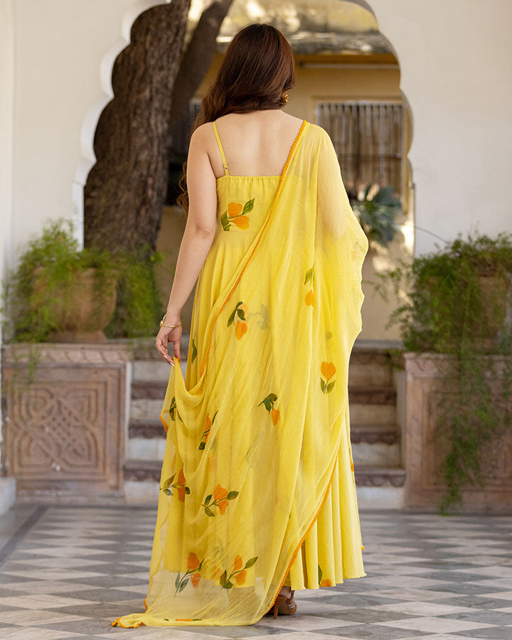 Yellow-Cotton-Hand-Painted-3-Piece-Kurta-Set
