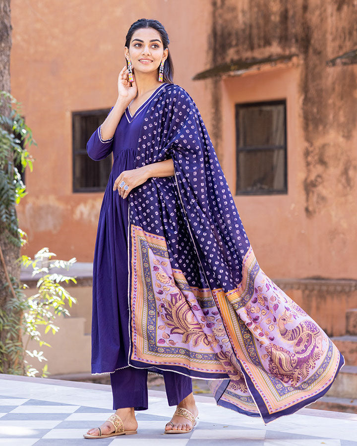 Blue-Cotton-Azure-Kalamkari-3-Piece-Kurta-Set