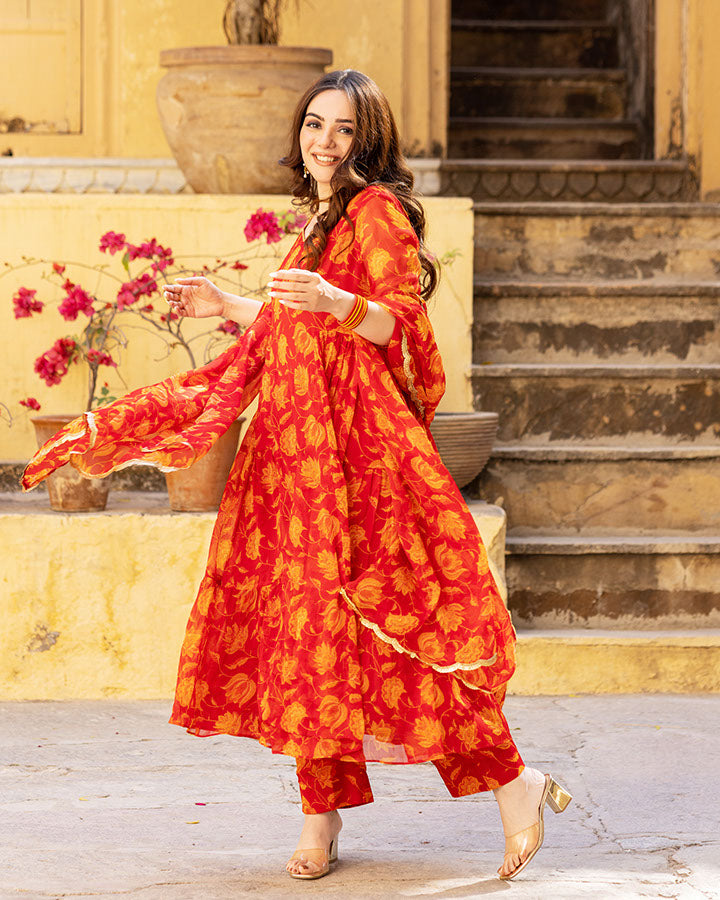 Red-Chiffon-Floral-Printed-3-Piece-Kurta-Set