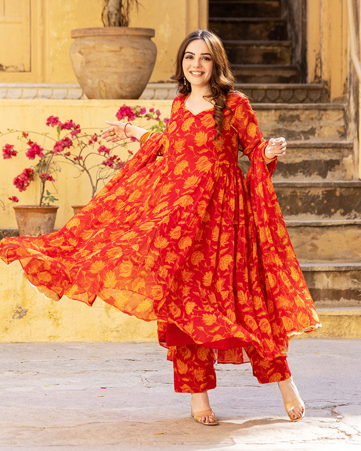 Red-Chiffon-Floral-Printed-3-Piece-Kurta-Set