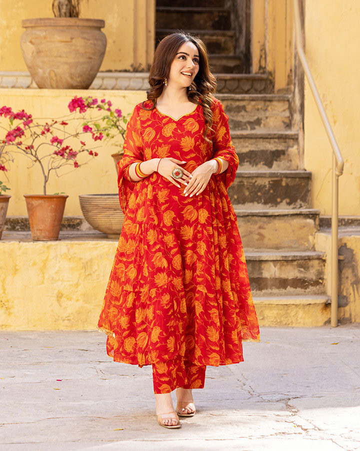 Red-Chiffon-Floral-Printed-3-Piece-Kurta-Set