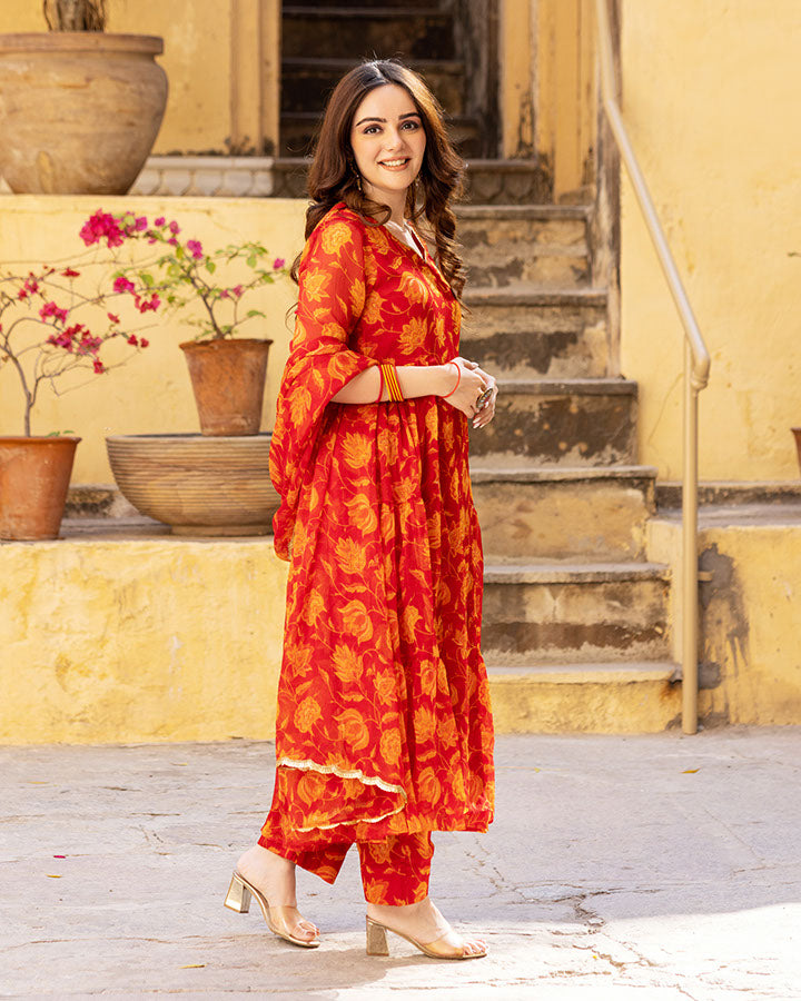 Red-Chiffon-Floral-Printed-3-Piece-Kurta-Set
