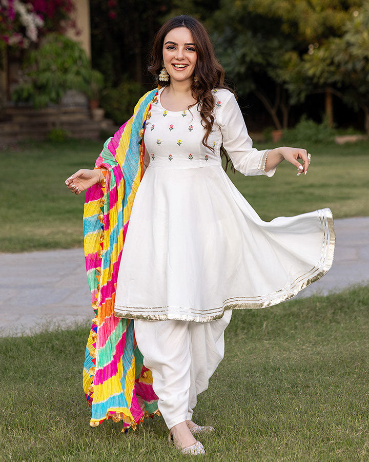 White-Rayon-Umbrella-3-Piece-Kurta-Set