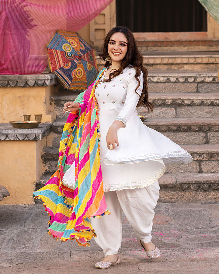 White-Rayon-Umbrella-3-Piece-Kurta-Set
