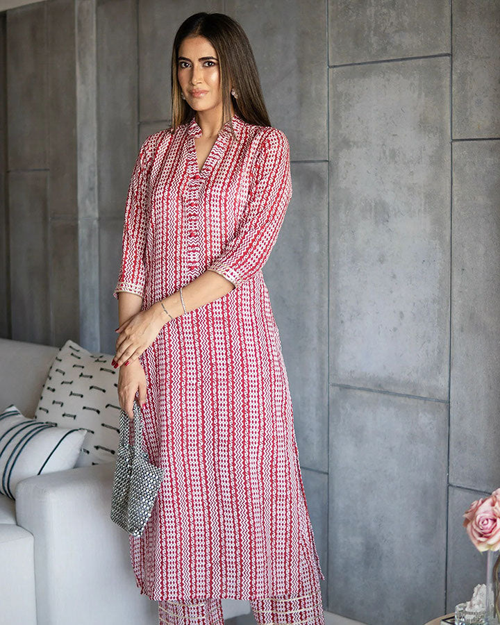 Red-Muslin-Tribal-Print-2-Piece-Kurta-Set