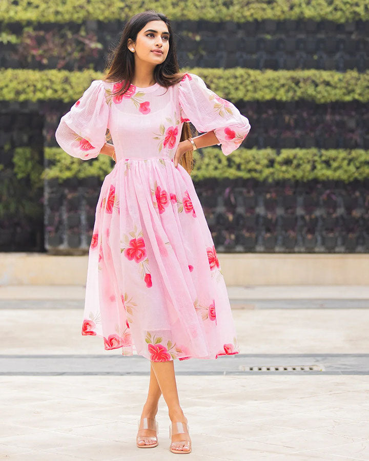Pink-Kota-Doria-Peony-Midi-Dress