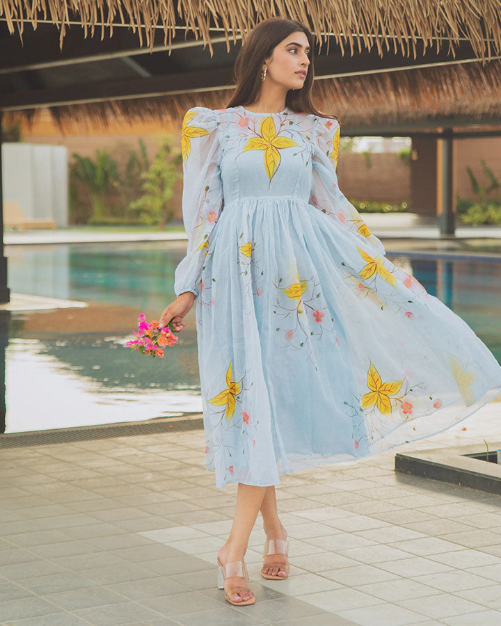 Blue-Kota-Doria-Lilies-Midi-Dress