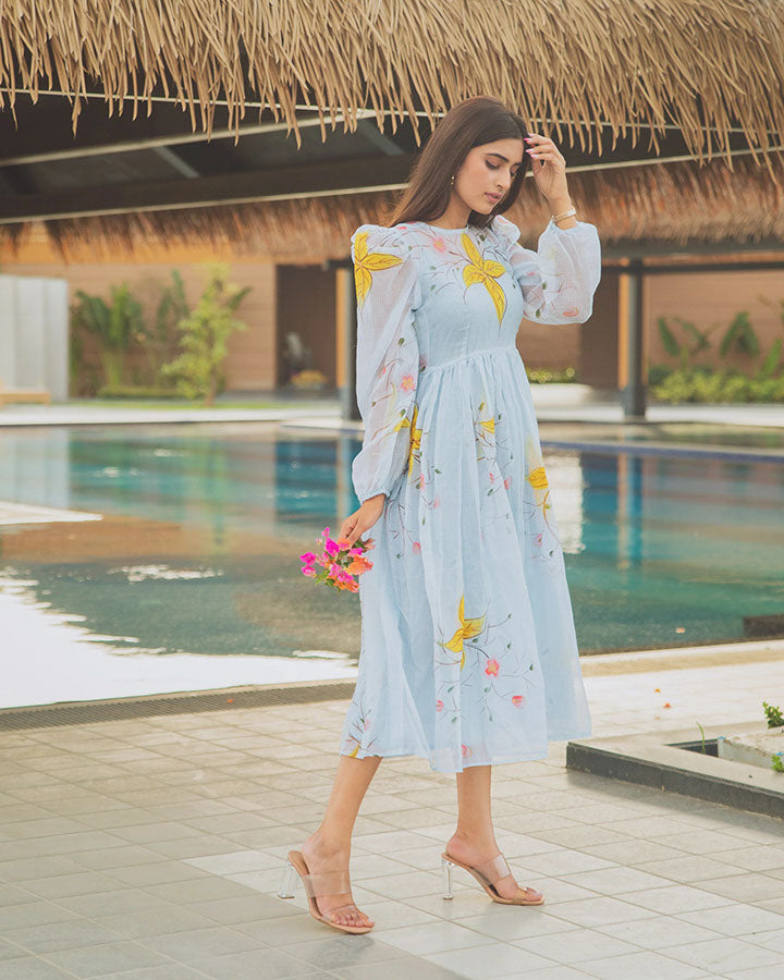 Blue-Kota-Doria-Lilies-Midi-Dress