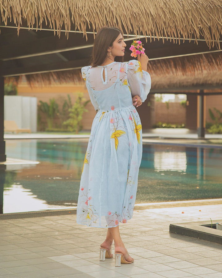 Blue-Kota-Doria-Lilies-Midi-Dress