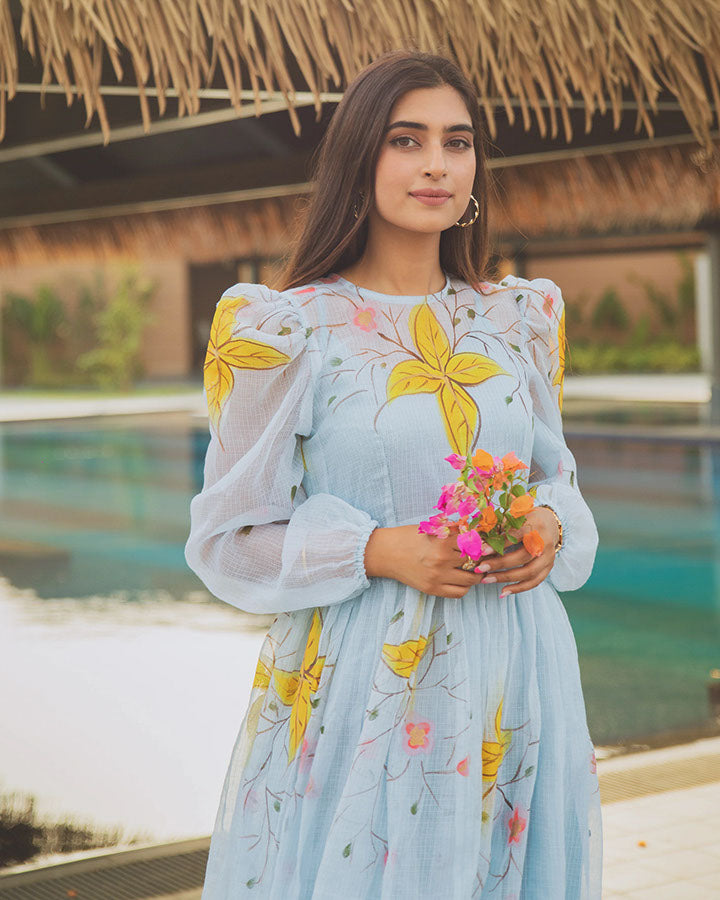 Blue-Kota-Doria-Lilies-Midi-Dress