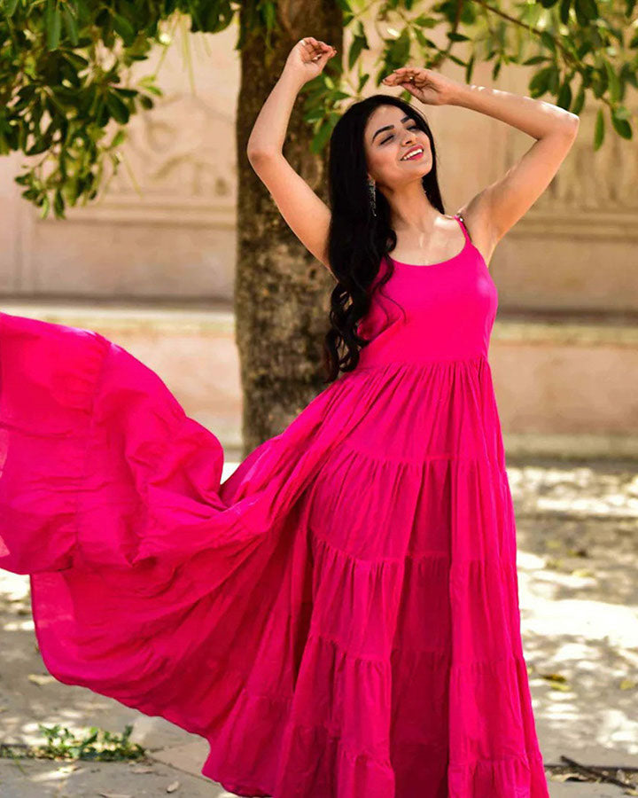 Pink-Cotton-Tiered-Maxi-Dress-With-Jacket
