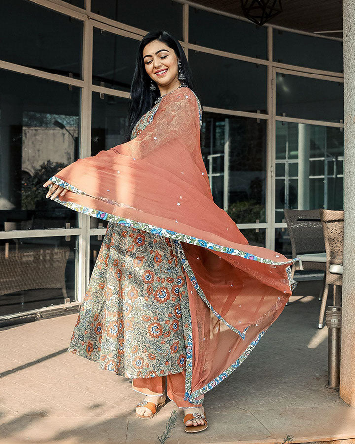 Brown-Cotton-Floral-Print-3-Piece-Kurta-Set