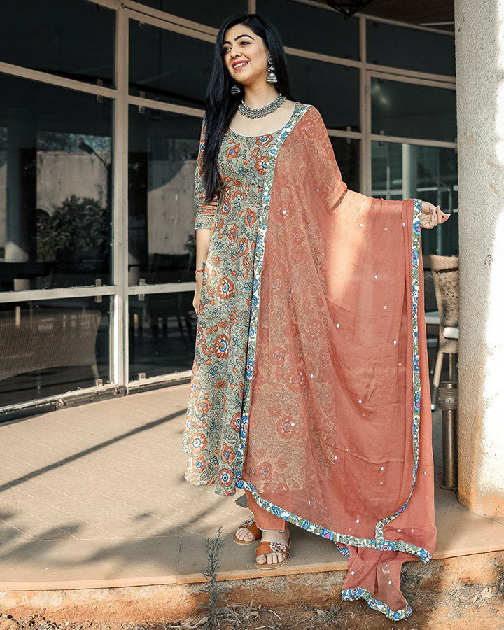 Brown-Cotton-Floral-Print-3-Piece-Kurta-Set