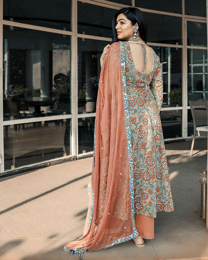 Brown-Cotton-Floral-Print-3-Piece-Kurta-Set