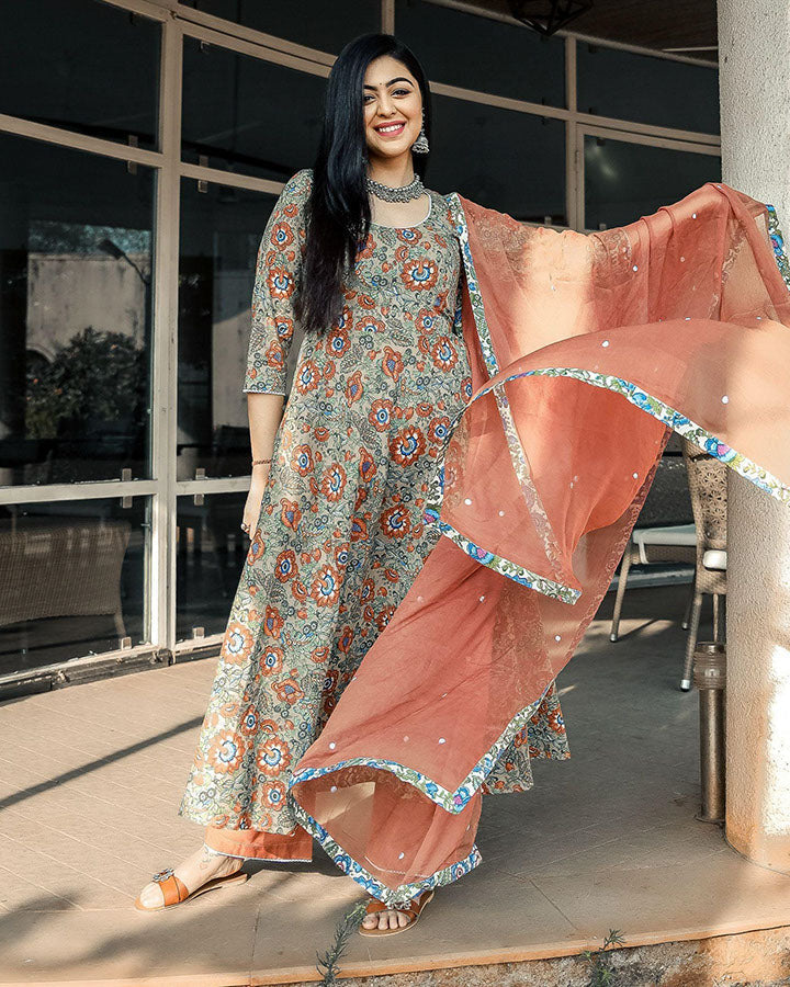 Brown-Cotton-Floral-Print-3-Piece-Kurta-Set