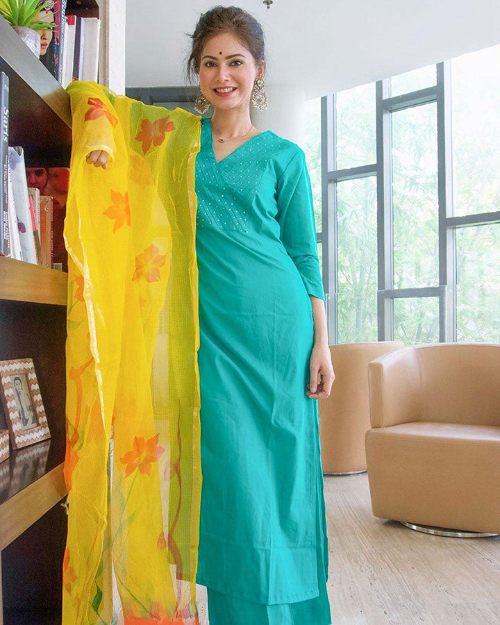 Rama-Green-Cotton-Sequin-3-Piece-Kurta-Set