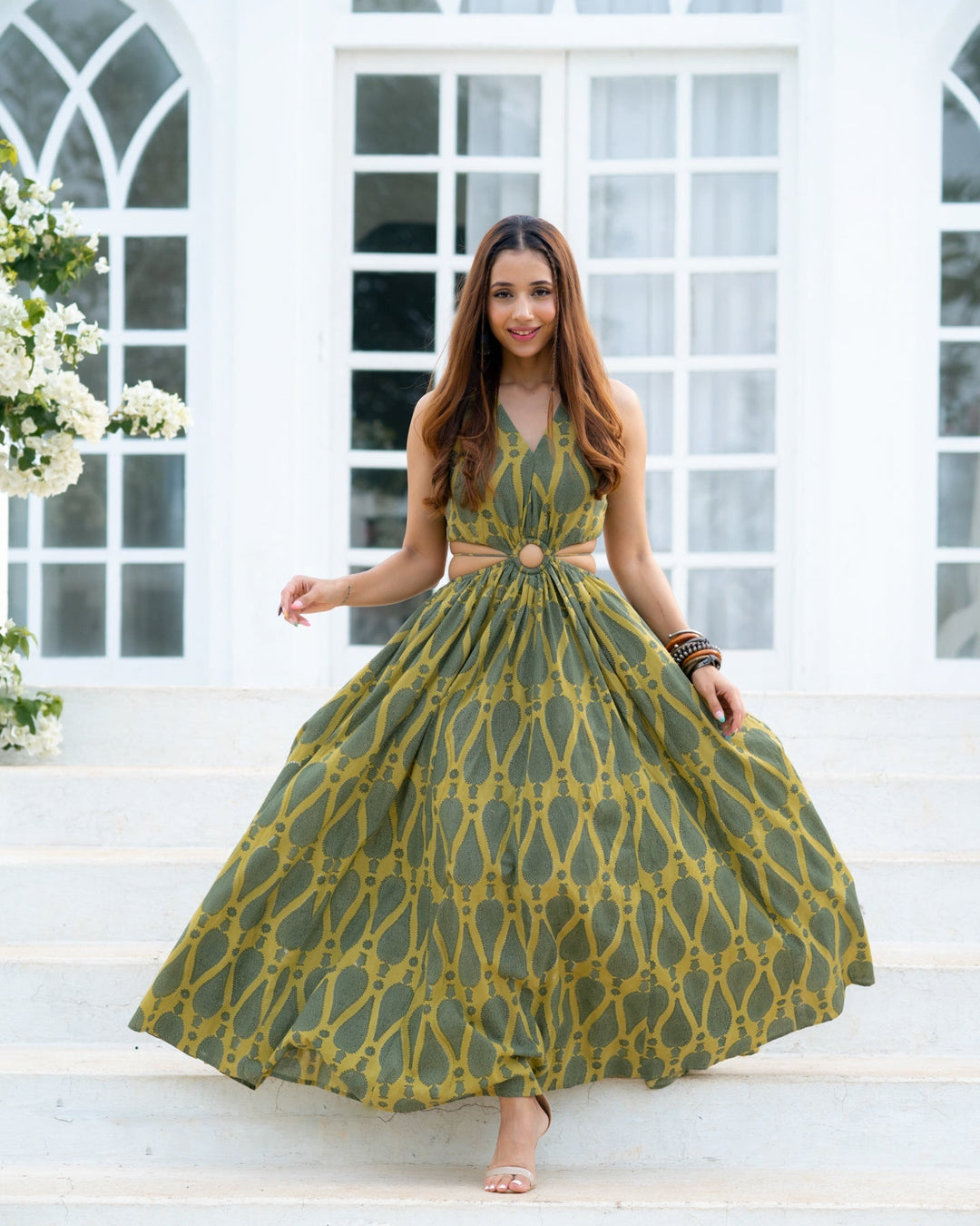 Green-Cotton-Hand-Blocked-Kairi-Maxi-Dress