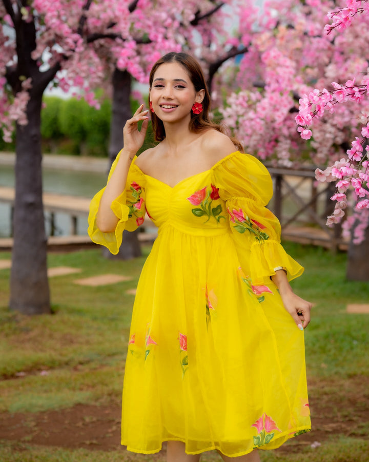 Yellow-Organza-Hand-Painted-Maxi-Dress