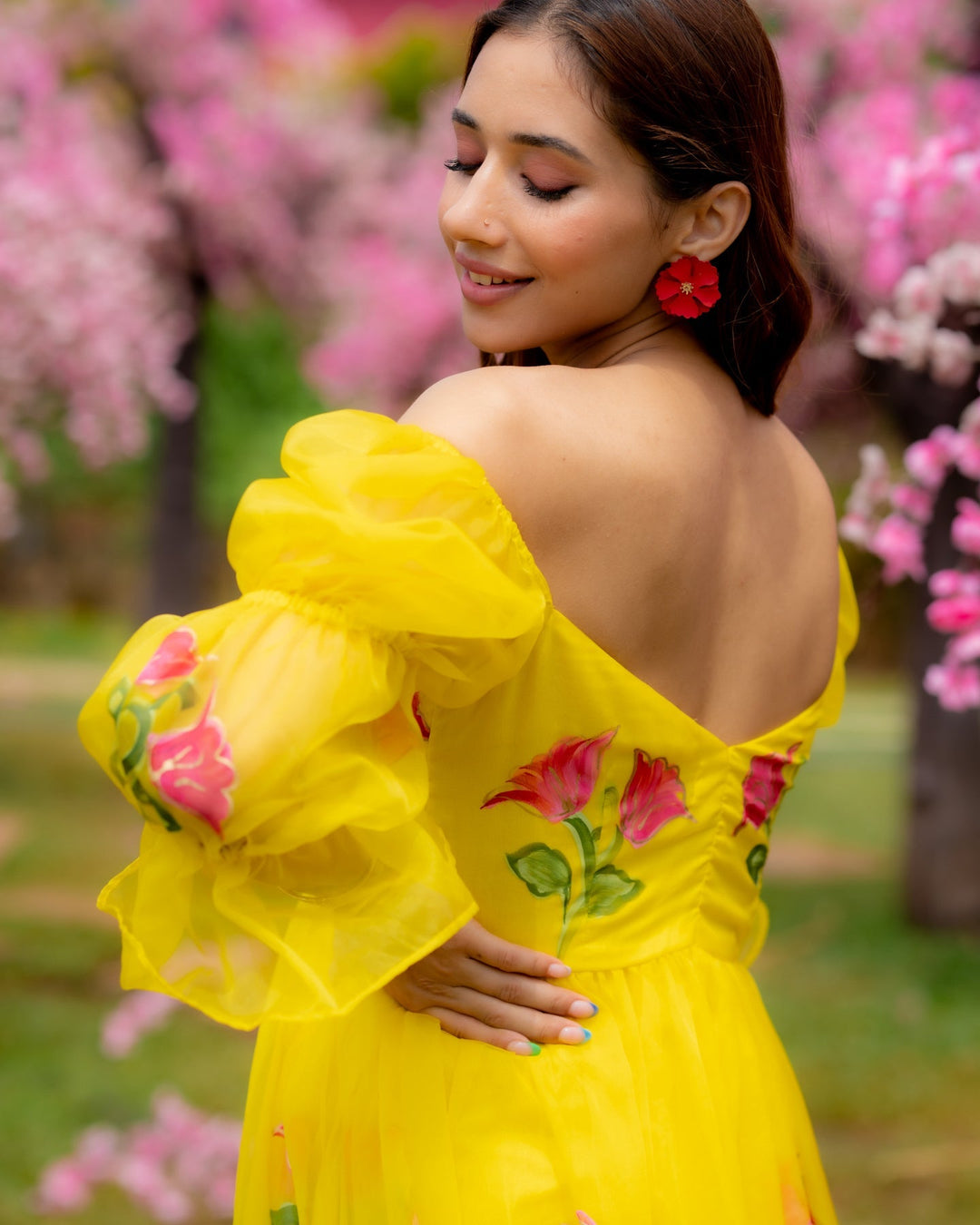 Yellow-Organza-Hand-Painted-Maxi-Dress