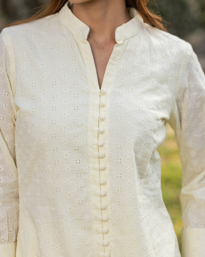Yellow-Schiffli-V-Neck-Straight-2-Piece-Kurta-Set