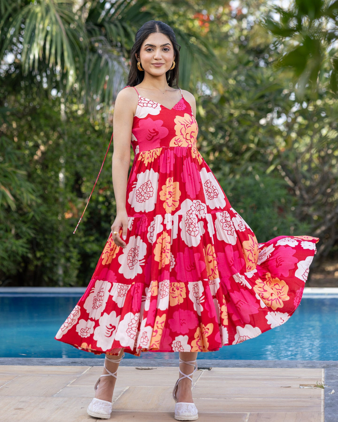 Red-Rayon-Floral-Tiered-Maxi-Dress
