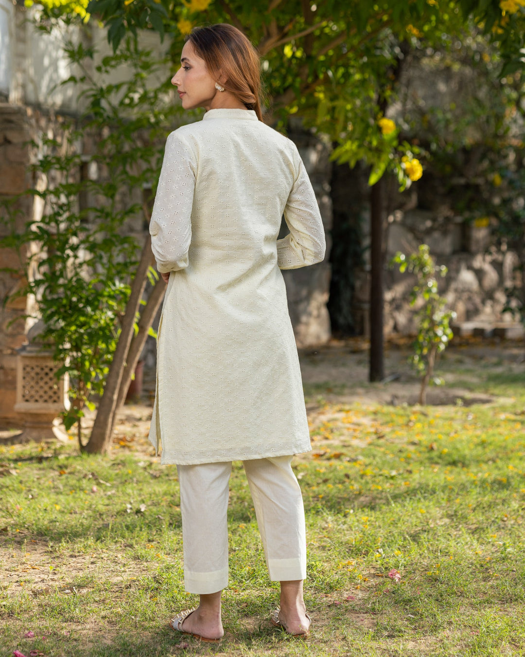Yellow-Schiffli-V-Neck-Straight-2-Piece-Kurta-Set