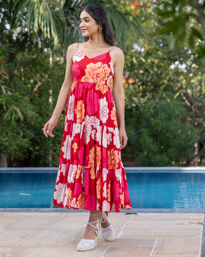 Red-Rayon-Floral-Tiered-Maxi-Dress