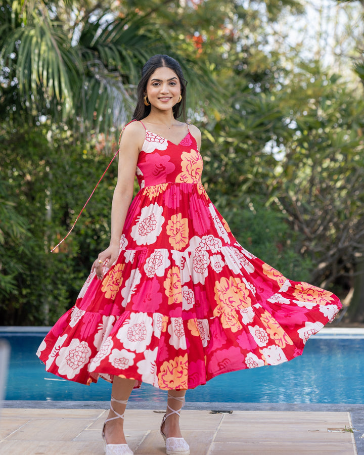 Red-Rayon-Floral-Tiered-Maxi-Dress