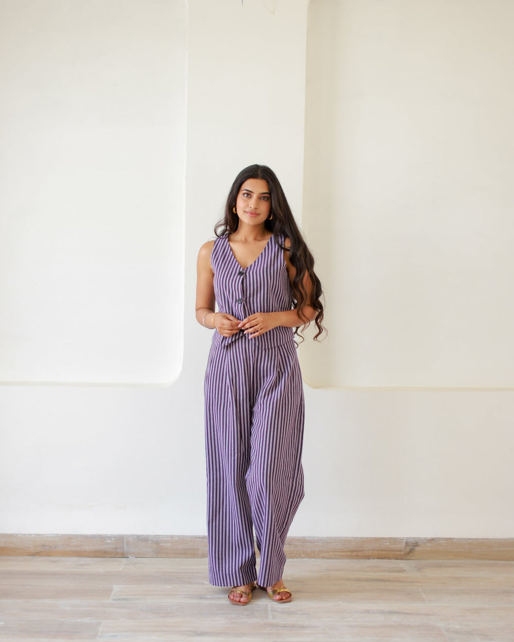Purple-Cotton-Striped-Co-Ord-Set