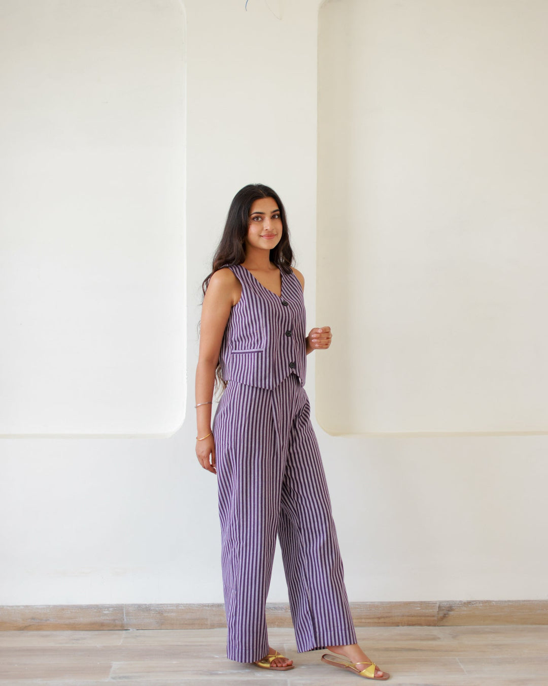Purple-Cotton-Striped-Co-Ord-Set