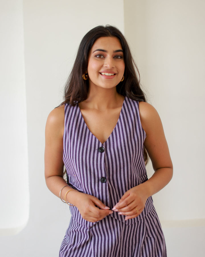 Purple-Cotton-Striped-Co-Ord-Set