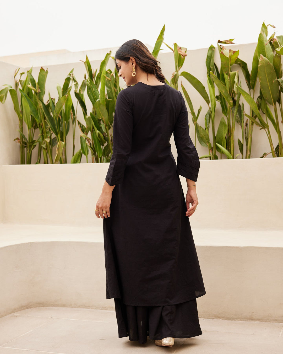 Black-Mulmul-A-Line-2-Piece-Kurta-Set