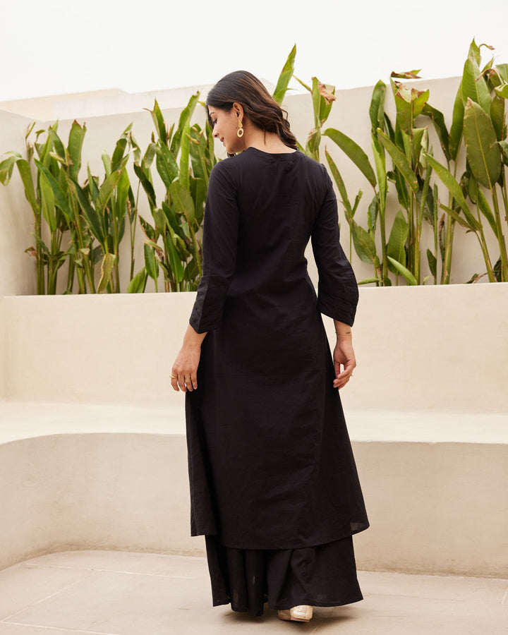 Black-Mulmul-A-Line-2-Piece-Kurta-Set