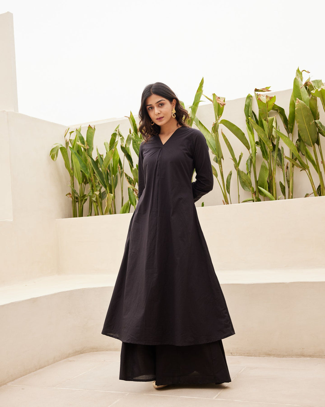 Black-Mulmul-A-Line-2-Piece-Kurta-Set