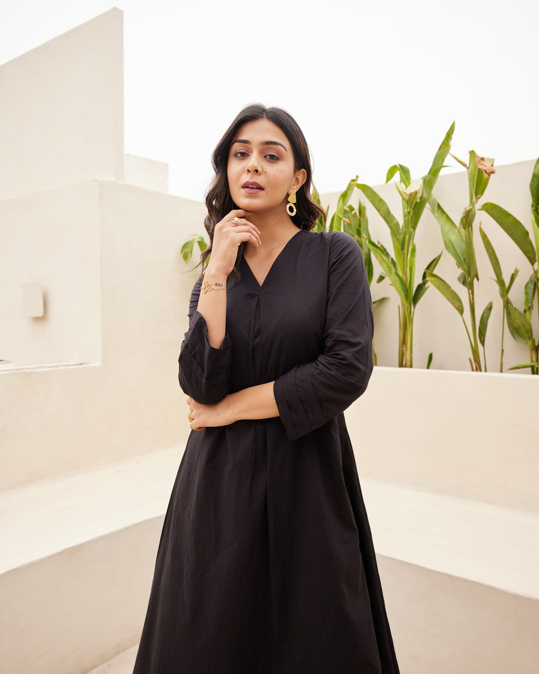 Black-Mulmul-A-Line-2-Piece-Kurta-Set