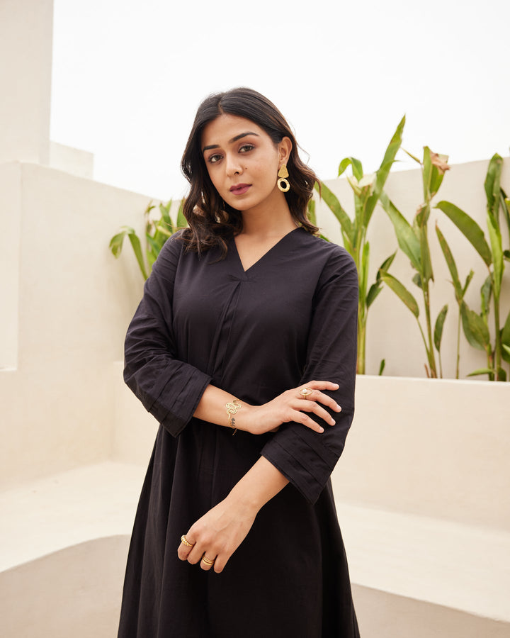 Black-Mulmul-A-Line-2-Piece-Kurta-Set