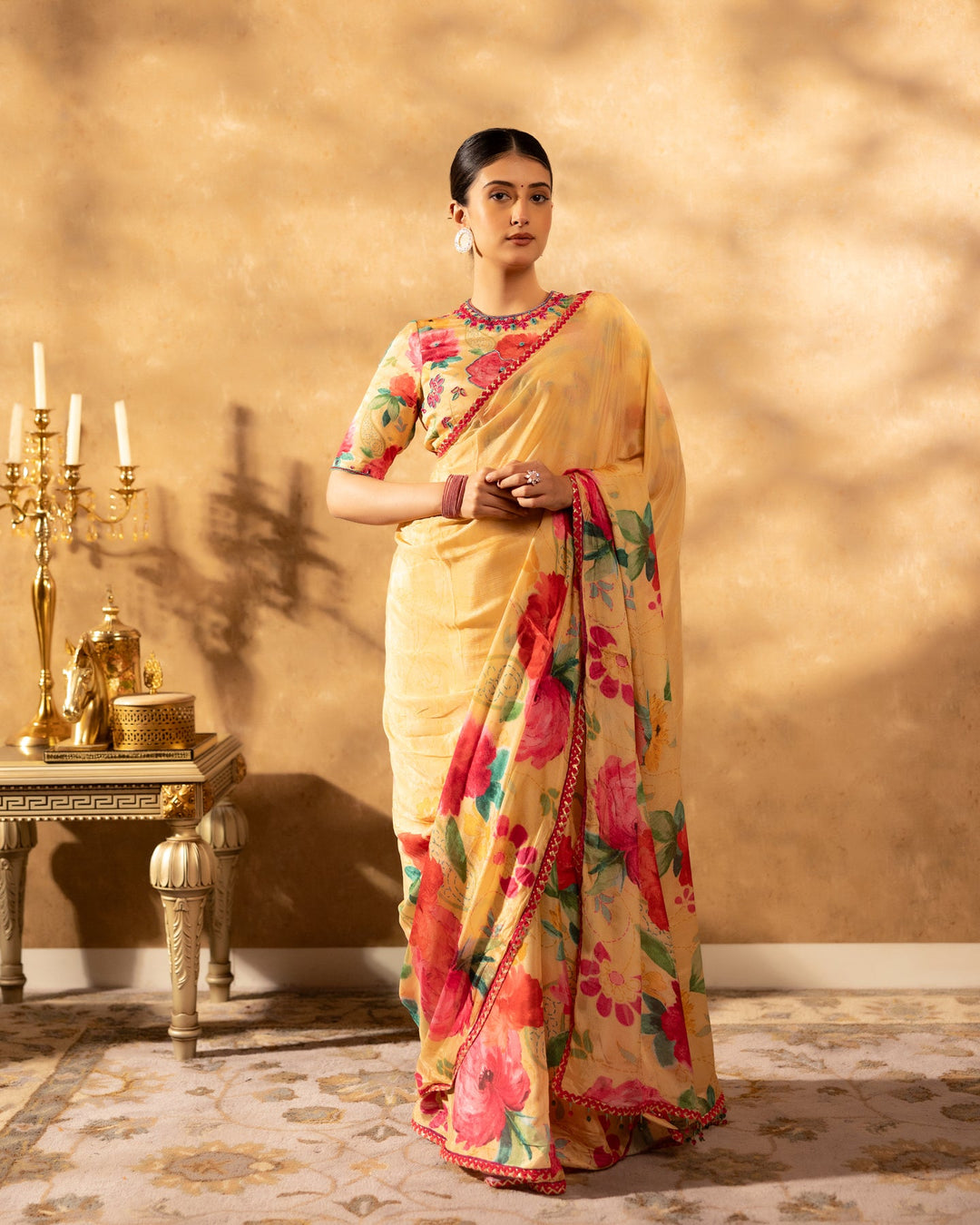 Beige-Chinnon-Blossom-Saree