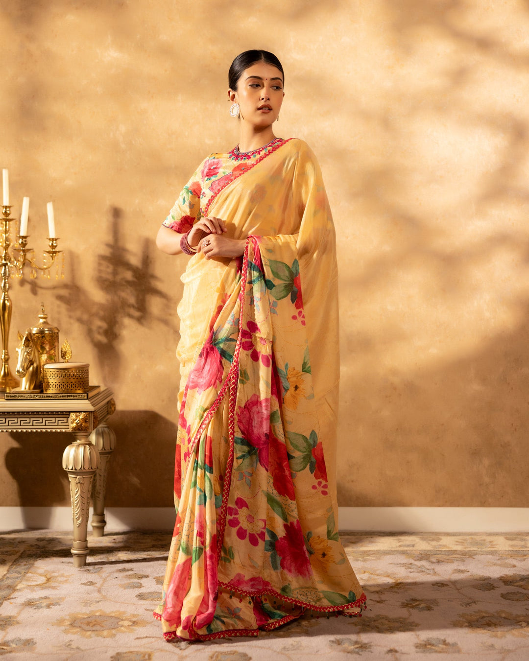 Beige-Chinnon-Blossom-Saree