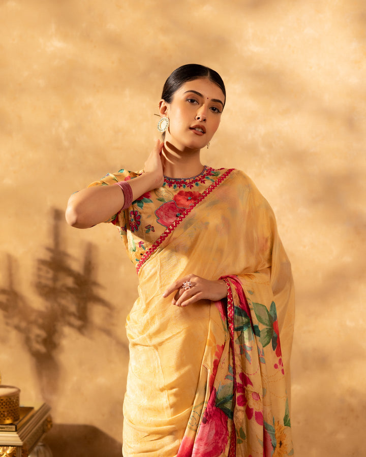 Beige-Chinnon-Blossom-Saree