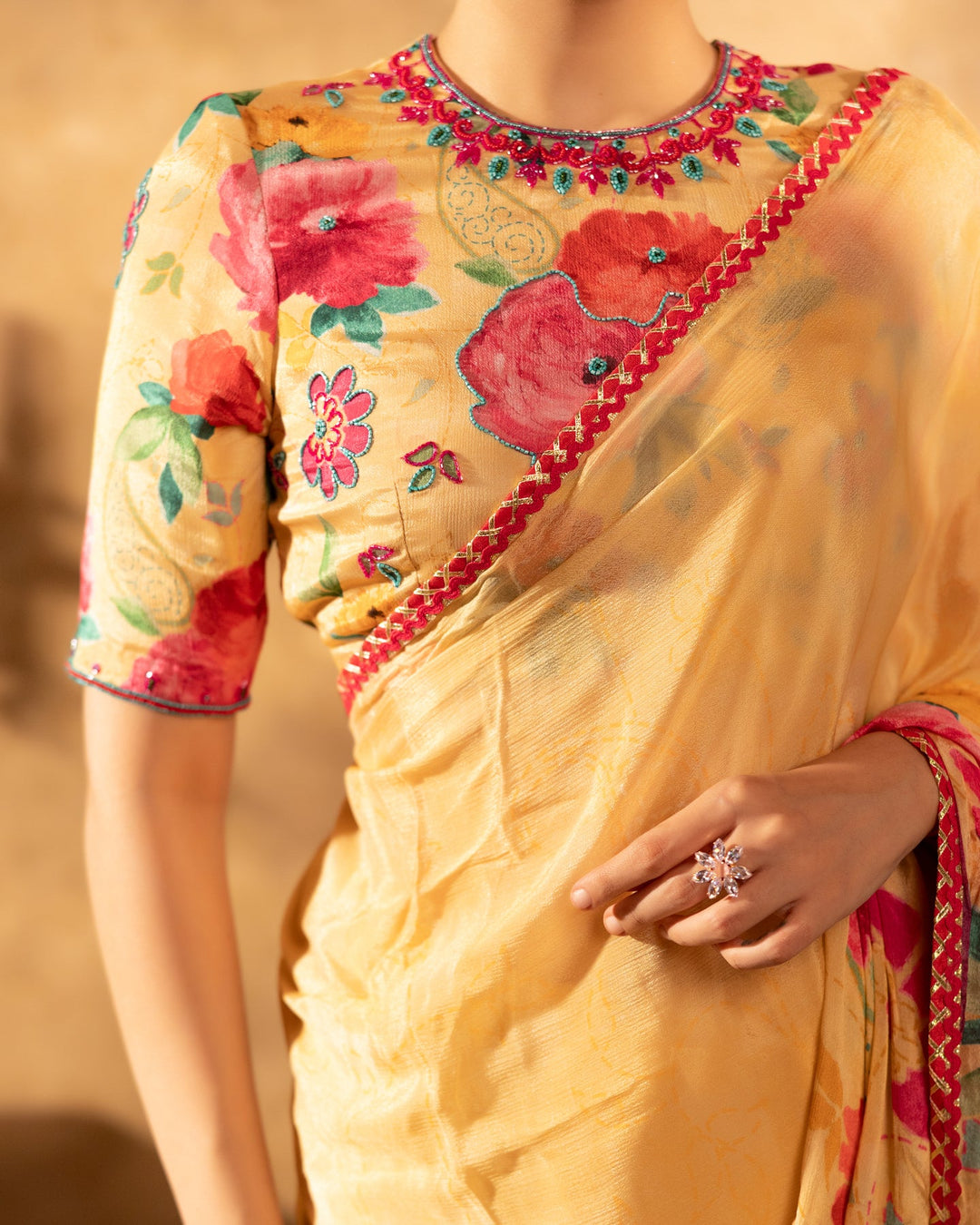 Beige-Chinnon-Blossom-Saree