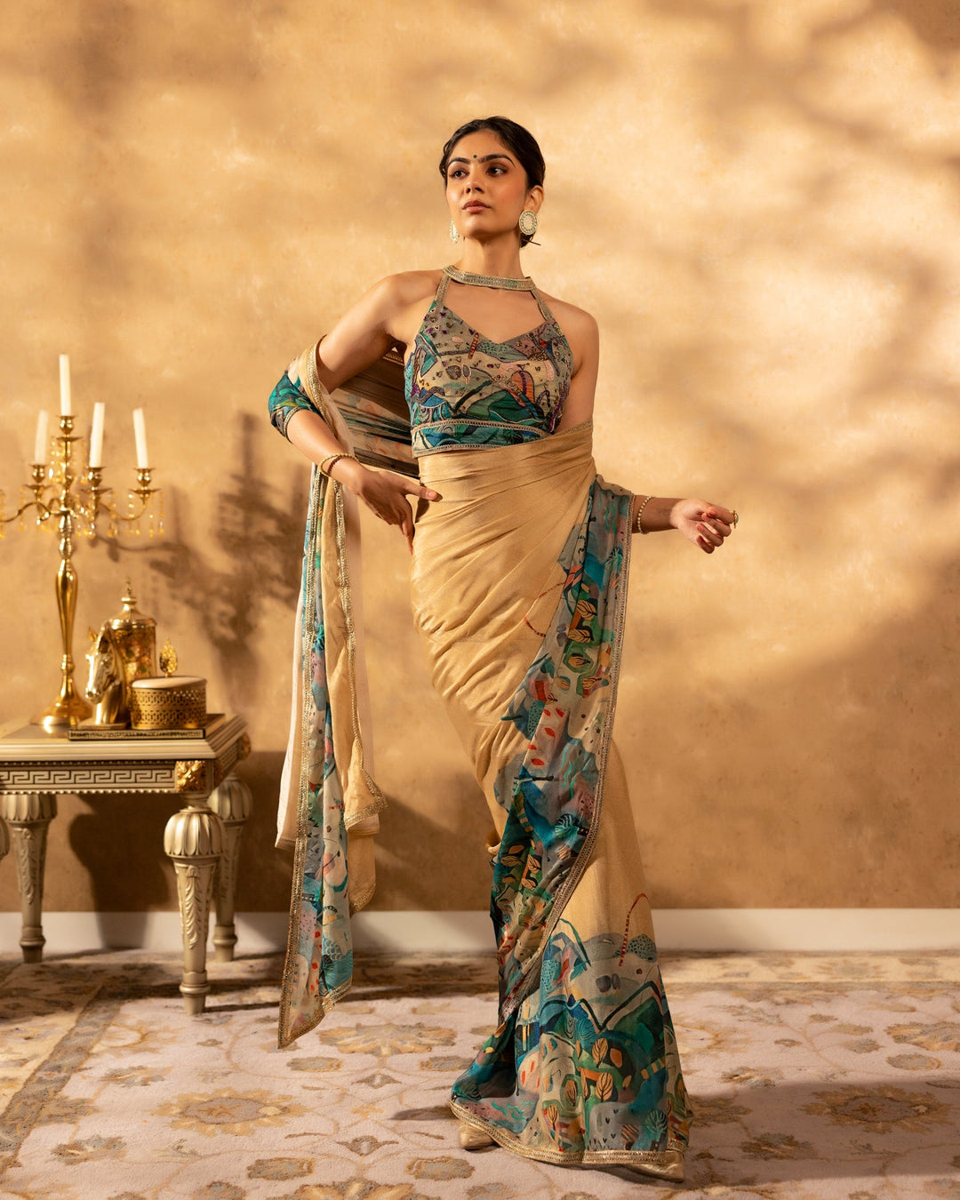 Multicolored-Chinon--Floral-Print-Saree