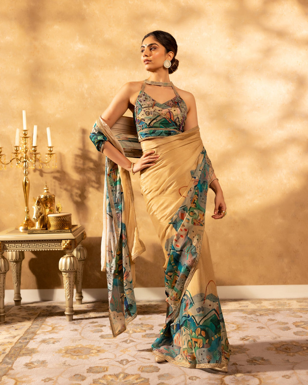 Multicolored-Chinon--Floral-Print-Saree