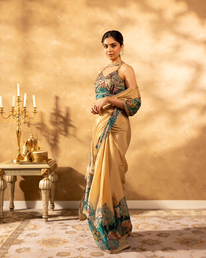 Multicolored-Chinon--Floral-Print-Saree