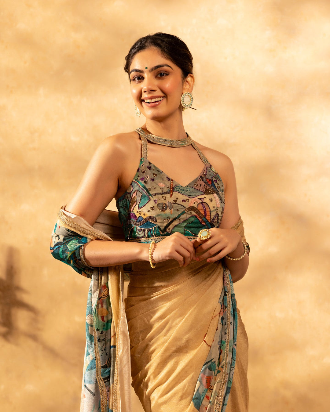 Multicolored-Chinon--Floral-Print-Saree